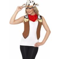 Smiffys Cowboy verkleed set - hoed - vest - sjaal - koeienprint - dames - Carnaval