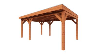 Trendhout Overkapping Refter XL 555x400 cm- Plat dak- Onbehandeld lariks Douglas hout- Trendhout