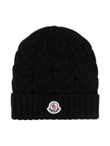 Moncler Enfant bonnet en maille torsadée à logo appliqué - Noir