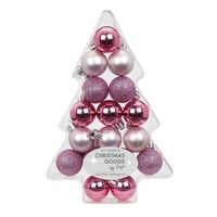 17x Kunststof roze kleine kerstballen pakket 3 cm   -