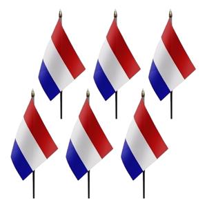 Nederland - 6x - mini vlaggetje van 10 x 15 cm op stokje - Landen vlag - H27 cm