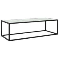 vidaXL Salontafel met wit marmerglas 120x50x35 cm zwart - thumbnail