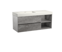 Storke Edge zwevend badmeubel 130 x 52 cm beton donkergrijs met Mata High asymmetrisch linkse wastafel in mat witte solid surface - thumbnail