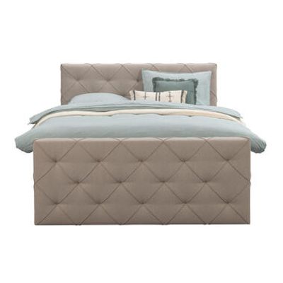 Boxspring met voetbord Liv geruit - beige - 160x200 cm - ronde poot - Leen Bakker
