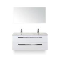 Seville Badmeubelset 120 cm - 2 laden Wit Hoogglans - Wastafel Enjoy Dubbel - met Spiegel