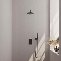 Brauer Black Edition Thermostatische Regendoucheset Inbouw - Hoofddouche 20 cm - Gebogen Wandarm - 3 Weg - Handdouche Staaf - Doucheslang - Wandaansluitbocht - Mat Zwart
