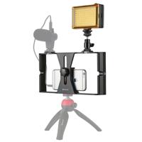 PULUZ 2 in 1 VLogging live uitzending LED Selfie licht smartphone video rig kits met koude schoen statief hoofd voor iPhone Galaxy Huawei Xiaomi H