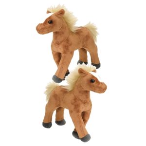 2x stuks pluche knuffel paard bruin 20 cm