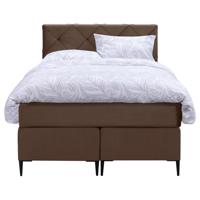 Leen Bakker - Boxspring Liv Geruit - 120x200 Cm - Slanke Poot - Stof/Velvet - Bruin