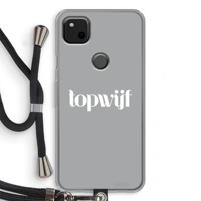 Topwijf Grijs Wit: Pixel 4a Transparant Hoesje met koord