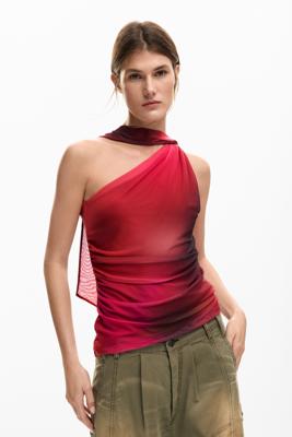 T-shirt met knoop halslijn - RED - XL