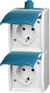 Wandcontactdoos met klapdeksel 2-voudig vert. randaarde grijs/blauwgroen