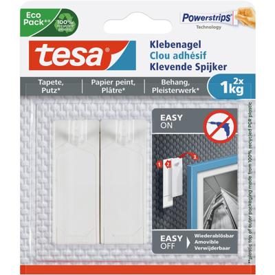 Tesa zelfklevende spijkers - 2x st - wit - draagkracht 1 kg - voor gevoelige oppervlakken