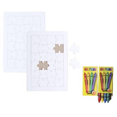 DIY puzzel set met krijtjes - 8x - 24 blanco stukjes - zelf tekenen - 15 x 10 cm - speelgoed cadeau