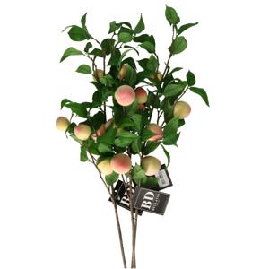 Kunstbloem fruit tak Perzik - 2x - 76 cm - losse steel - kunst zijdebloemen