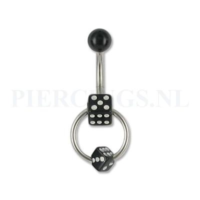 Navelpiercing dobbelsteen slave hoop zwart