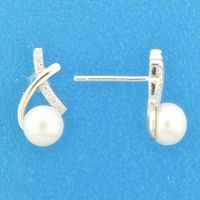 Oorknoppen zilver-parel wit 14.3 mm x 7.2 mm - thumbnail