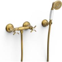 Douchekraan Tres Clasic | Opbouw | Mengkraan | 1-weg | hoh 15 cm | 2-knops | Vintage | Messing oud