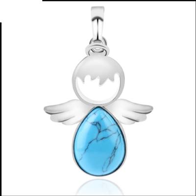 Vrouwen engel vleugels Hangers natuurlijke kristallen stenen kettingen (blauw turkoois)