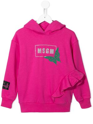 MSGM Kids hoodie volanté à logo - Rose