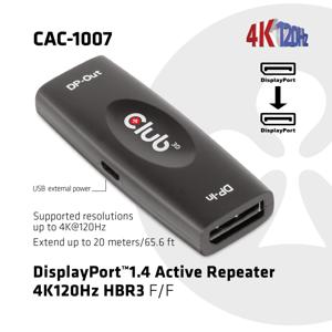 Club 3D DisplayPort 1.4 Active Repeater 4K120Hz HBR3 F/F kabel