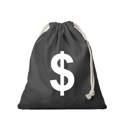 Canvas geldzak met dollar teken zwart 25 x 30 cm verkleedaccessoires Canvas geldzak met dollar teken zwart 25 x 30 cm verkleedaccessoires