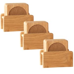 Set van 18x glazenonderzetters hout in houder 10 cm