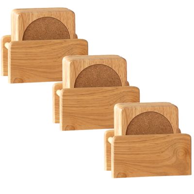 Set van 18x glazenonderzetters hout in houder 10 cm
