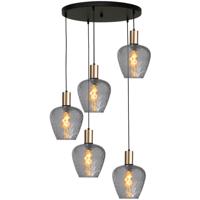 Masterlight 5-lichts vide hanglamp - goud -Porto met Diamond smoke glazen - 2712-05-02-50-5-5