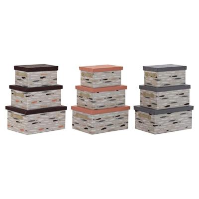 Set van opstapelbare opbergboxen DKD Home Decor Bruin Grijs Oranje 40 x 30 x 20 cm