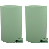 Prullenbak/pedaalemmer - 2x - kunststof - groen - 3 liter - 15 x 27 cm - Badkamer/toilet