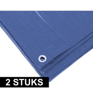 2x Blauwe afdekzeilen / dekzeilen 3 x 4 meter