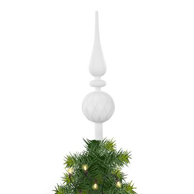 Kerstboom piek - gedecoreerd - wit - glas - 31 cm - kerstboompiek
