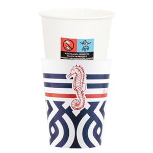 Feestbekers met hoesjes - 8x - nautisch/maritiem thema - navy - papier - 250ml - strand