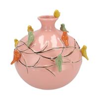 Vaas Spring birds - roze - keramiek - D14 x H14 cm - bloemenvaas Vaas Spring birds - roze - keramiek - D14 x H14 cm - bloemenvaas