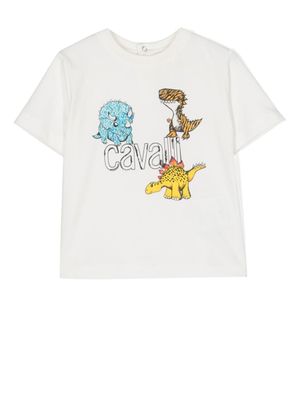 Roberto Cavalli Junior t-shirt à imprimé dinosaure - Blanc