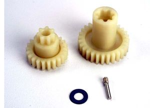 Primary gears: forward (28-t)/ reverse (22-t)/ set screw yoke pin, m3/12 (1)/ 5x10x0.5mm teflon washer (1)