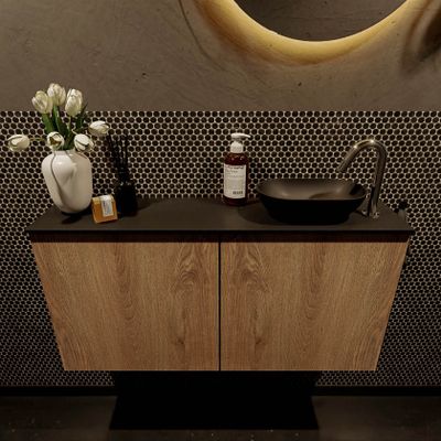 Mondiaz Fowy toiletmeubel 100cm washed oak met blad en waskom urban rechts 1 kraangat