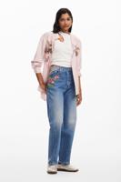 Lange denim broek met bloemen - BLUE - 38 - thumbnail