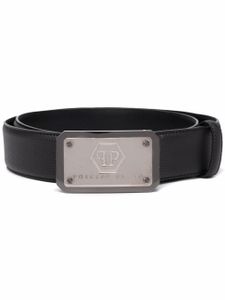 Philipp Plein ceinture en cuir à plaque logo - Noir