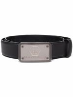 Philipp Plein ceinture en cuir à plaque logo - Noir - thumbnail