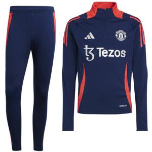 adidas Manchester United Trainingspak 1/4-Zip 2024-2025 Kids Donkerblauw Rood Zilver