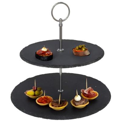 Gerimport Etagere - 2-laags - leisteen en chroom - 20 x 25 cm - serveren