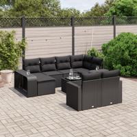 11-delige Loungeset met kussens poly rattan zwart