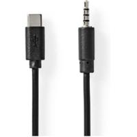 USB-C Adapter | USB 2.0 | USB-C Male | 3,5 mm Male | 1.00 m | Rond | Vernikkeld | Zwart | Label
