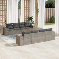 9-delige Loungeset met kussens poly rattan grijs