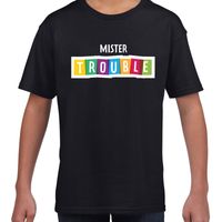 Mister trouble fun tekst t-shirt zwart kids - thumbnail