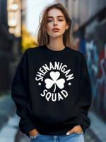 Bon&Bon Women's St. Patrick's Day Clover Glitter Sweatshirt Pullover Black / XL