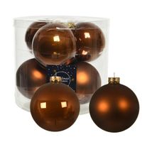 16x stuks glazen kerstballen kaneel bruin 10 cm mat/glans - thumbnail