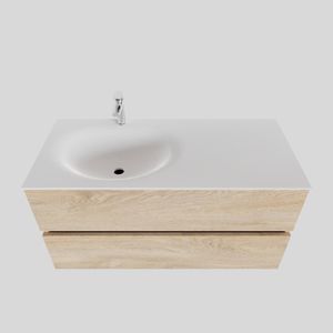 Badkamermeubel Solid Surface BWS Stockholm 100x46 cm Links Wood Washed Oak (1 kraangat)